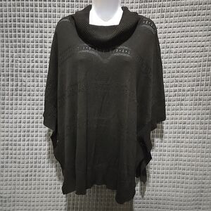 Black Openknit Sweater Poncho Shawl SzMed+ Oversized Lightweight Soft Lagenlook